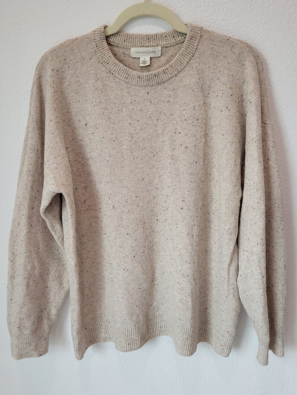 Treasure & Bond Women’s S Beige Speckled Crewneck Sweater Coastal Grandma